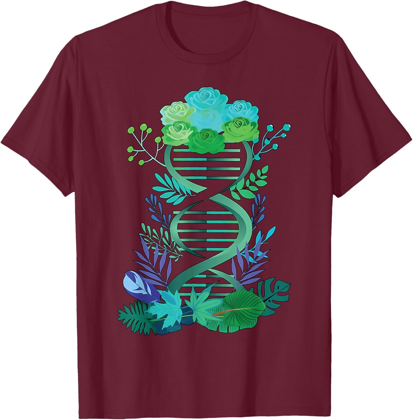 DNA Double Helix Floral Biochemistry Science Teacher T-Shirt - T-Shirt | Maroon