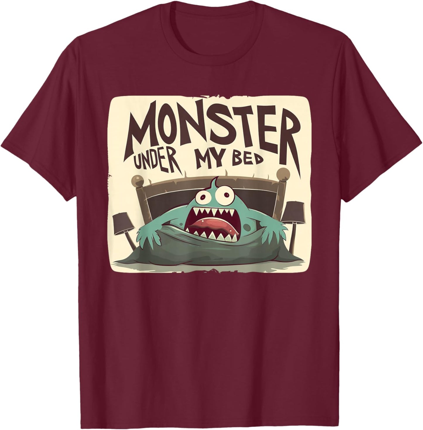 Funny scared Monster under Bed in Children's Room Costume T-Shirt - T-Shirt | Maroon