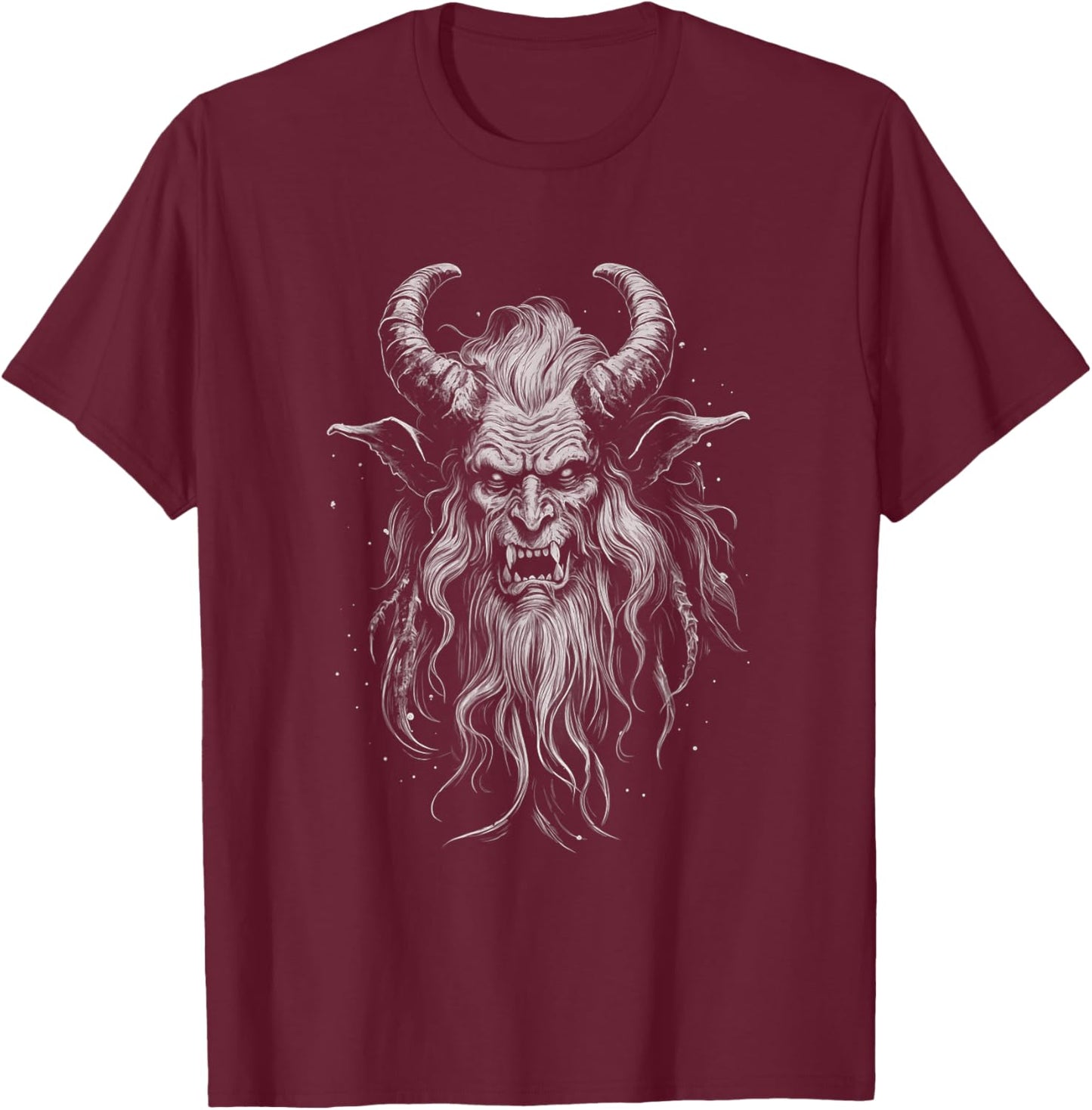 Vintage Krampus Creepy Christmas Black and White Graphic T-Shirt - T-Shirt | Maroon