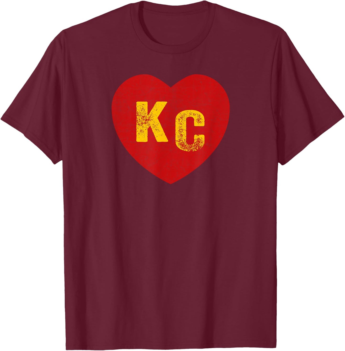 KC Red & Yellow Heart Kansas City Red/Yellow Heart kc red kc T-Shirt - T-Shirt | Maroon