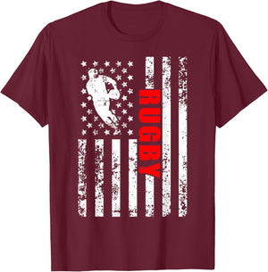 US American Flag Rugby Patriotic Rugby Girls Kids Men T-Shirt - T-Shirt | Maroon