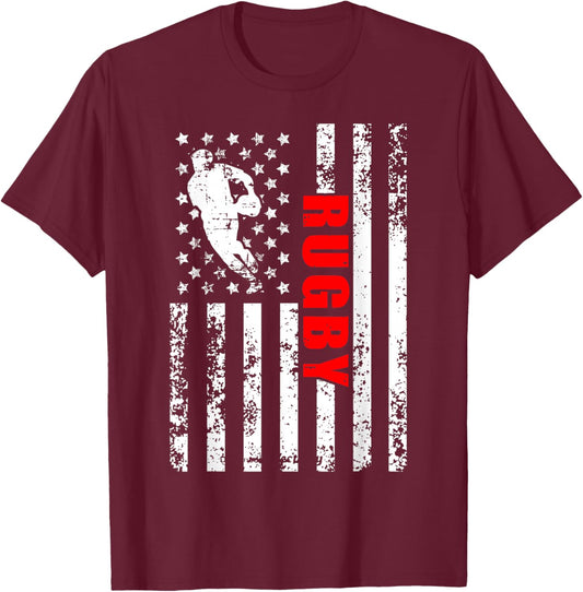 US American Flag Rugby Patriotic Rugby Girls Kids Men T-Shirt - T-Shirt | Maroon