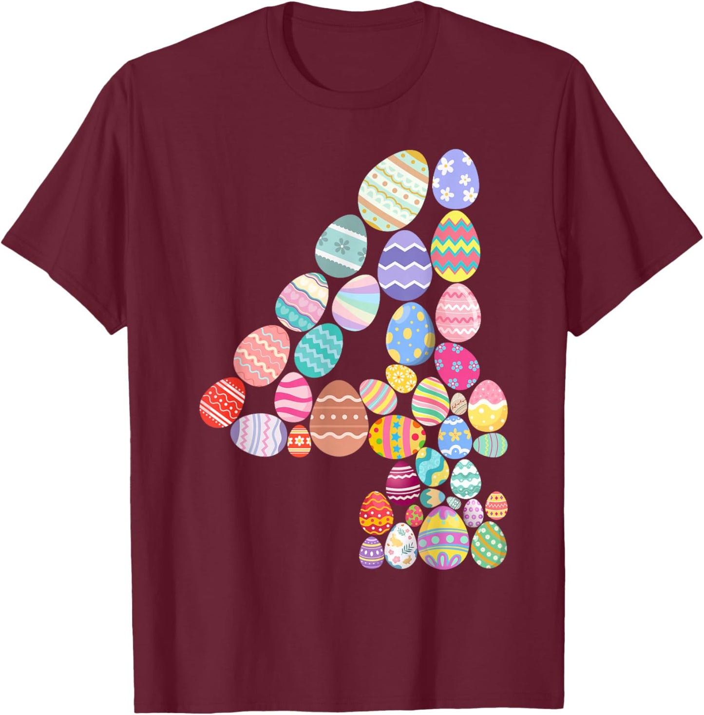 Number 4 Easter Eggs Themed 4th Birthday Boys Kid 4 Year Old T-Shirt - T-Shirt | Maroon