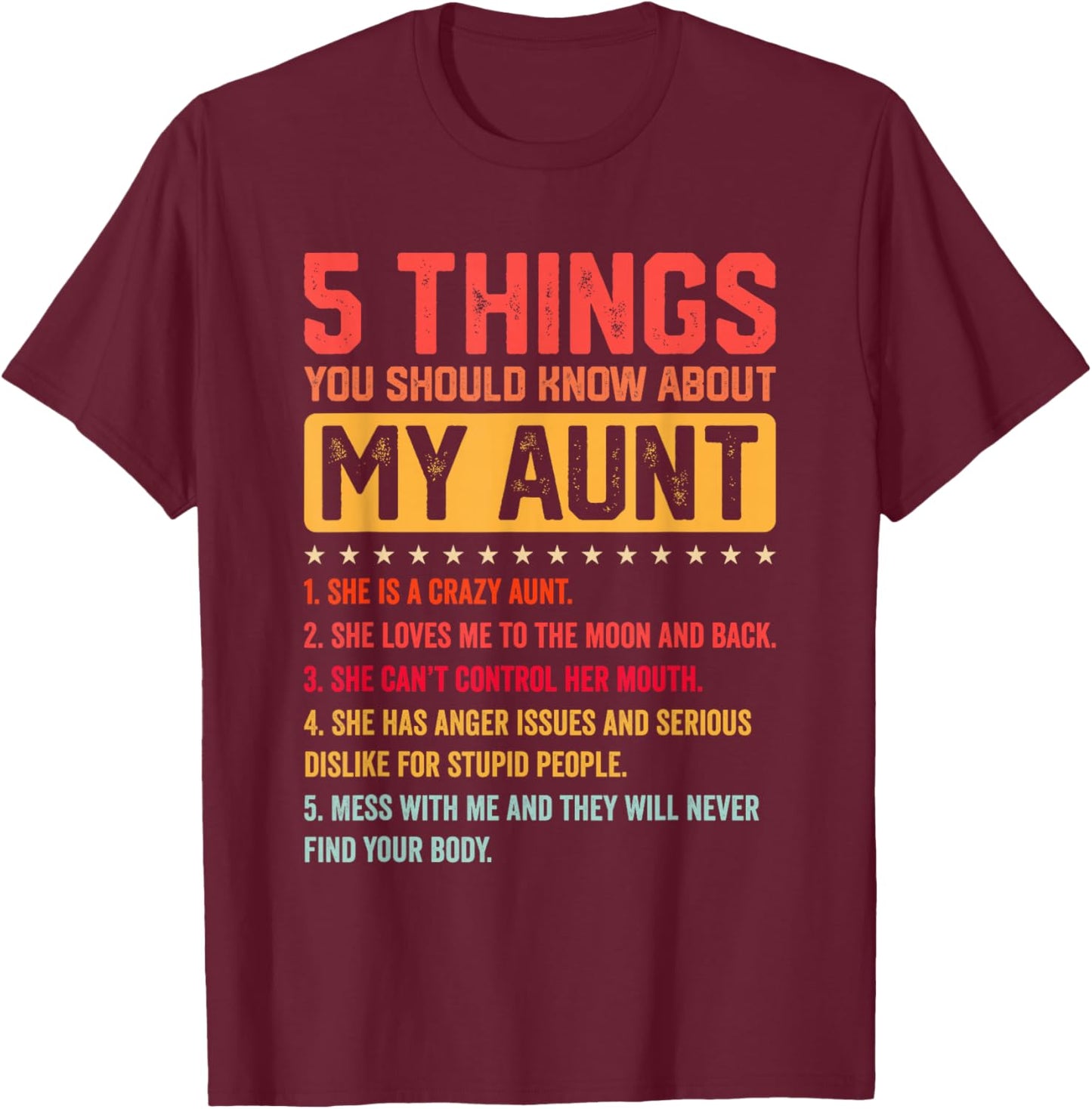 5 Things You Should Know About My Auntie Funny Aunt T-Shirt - T-Shirt | Maroon