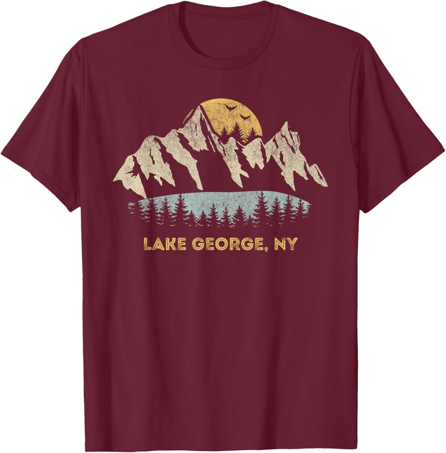 Lake George New York Mountain Sunset Sunrise NY T-Shirt - T-Shirt | Maroon