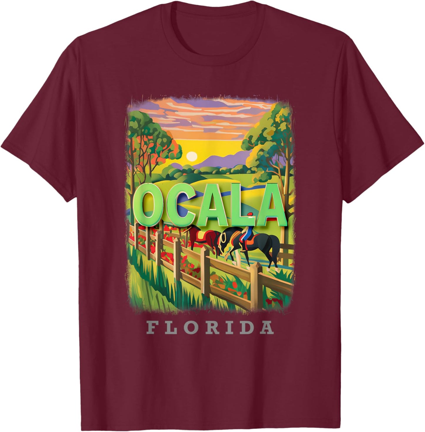 Ocala Florida FL Horse Country Bliss SD634 T-Shirt - T-Shirt | Maroon