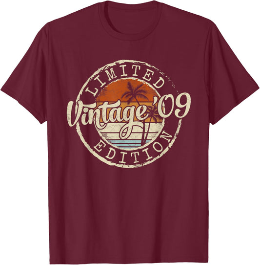 Vintage 2009 16th Birthday Gifts for Boys Girls 16 Year Old T-Shirt - T-Shirt | Maroon
