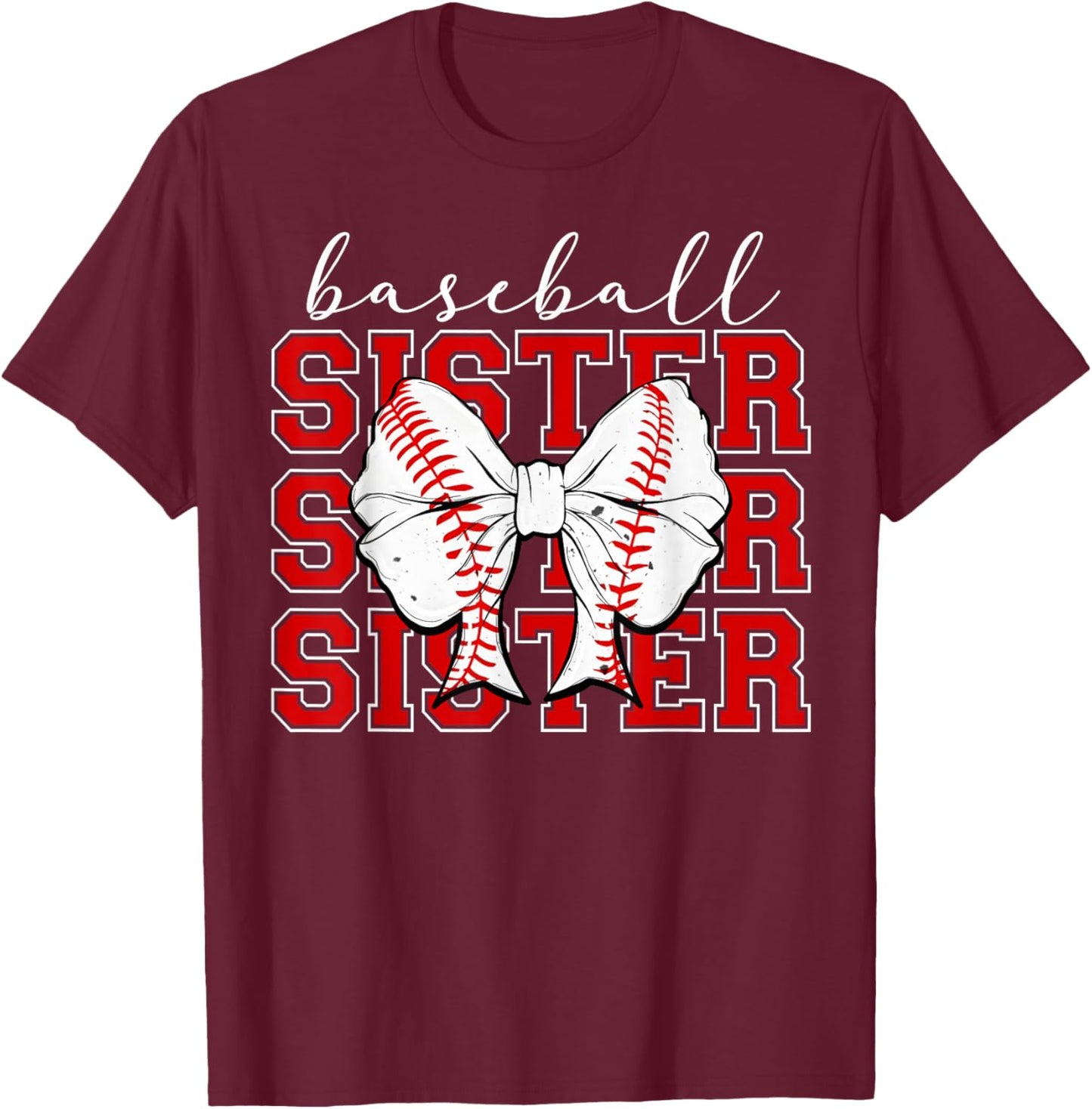 Baseball Sister Vintage Sport Lover Sister Mothers Da T-Shirt - T-Shirt | Maroon