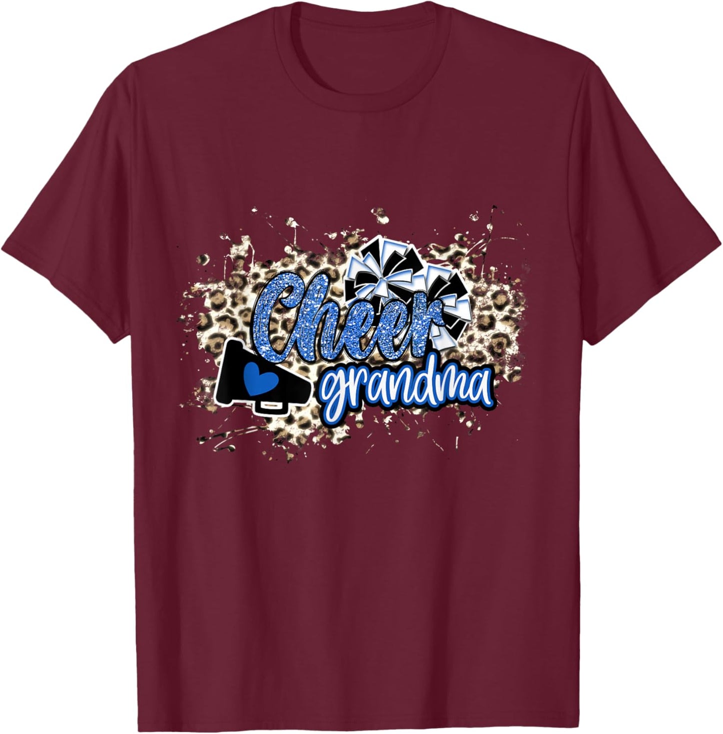 Cheer Grandma Shirt, Megaphone Blue Leopard Cheetah Print T-Shirt - T-Shirt | Maroon