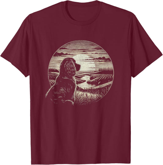 Vintage Boykin Spaniel Dog Retro Sunset Scene Art Design T-Shirt - T-Shirt | Maroon
