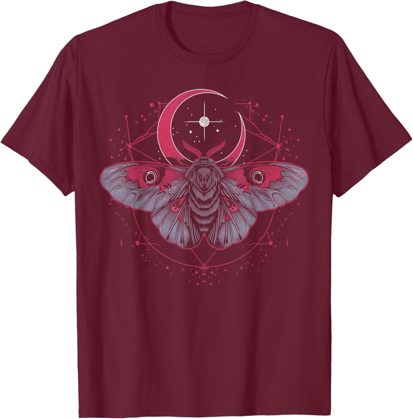 Celestial Moon Moth | Gothic Goth Witch Occult Aesthetic T-Shirt - T-Shirt | Maroon