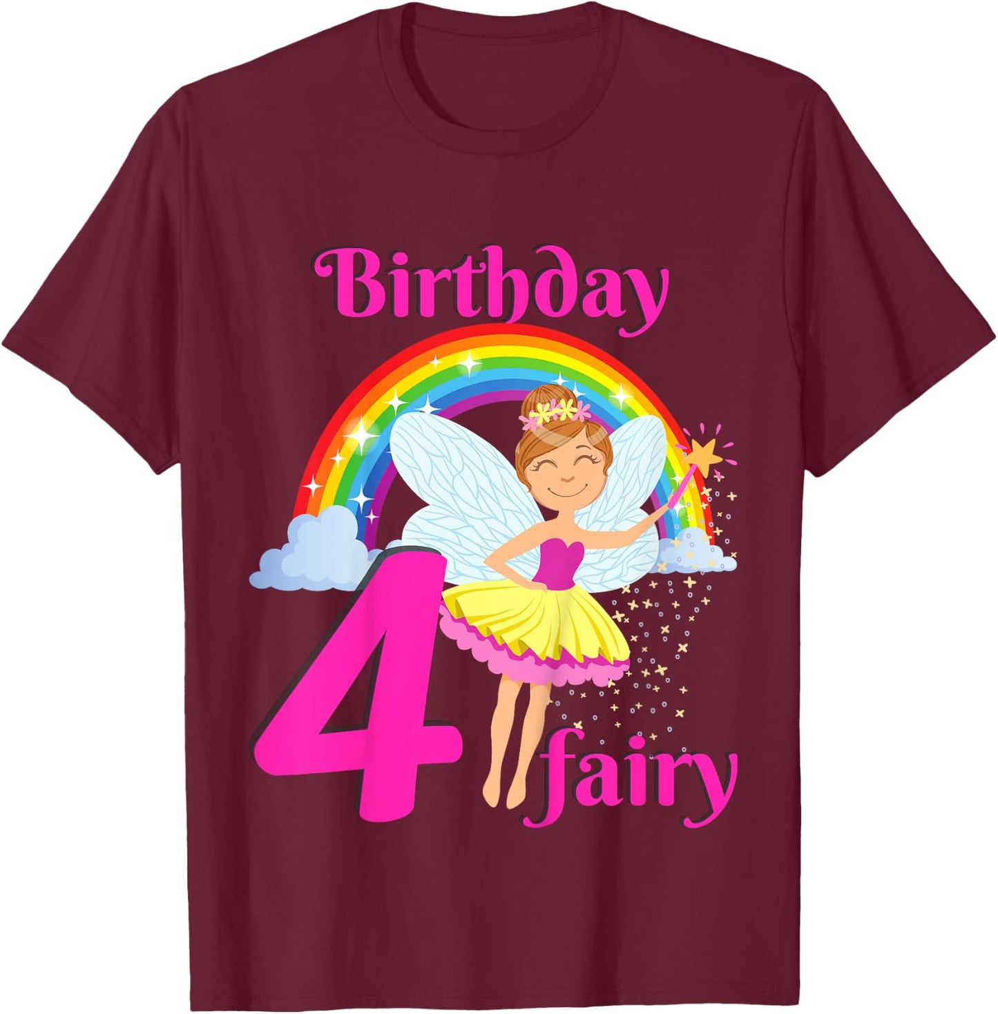 Kids Fairy Birthday Party 4 years old Fairy Birthday Party Theme T-Shirt - T-Shirt | Maroon