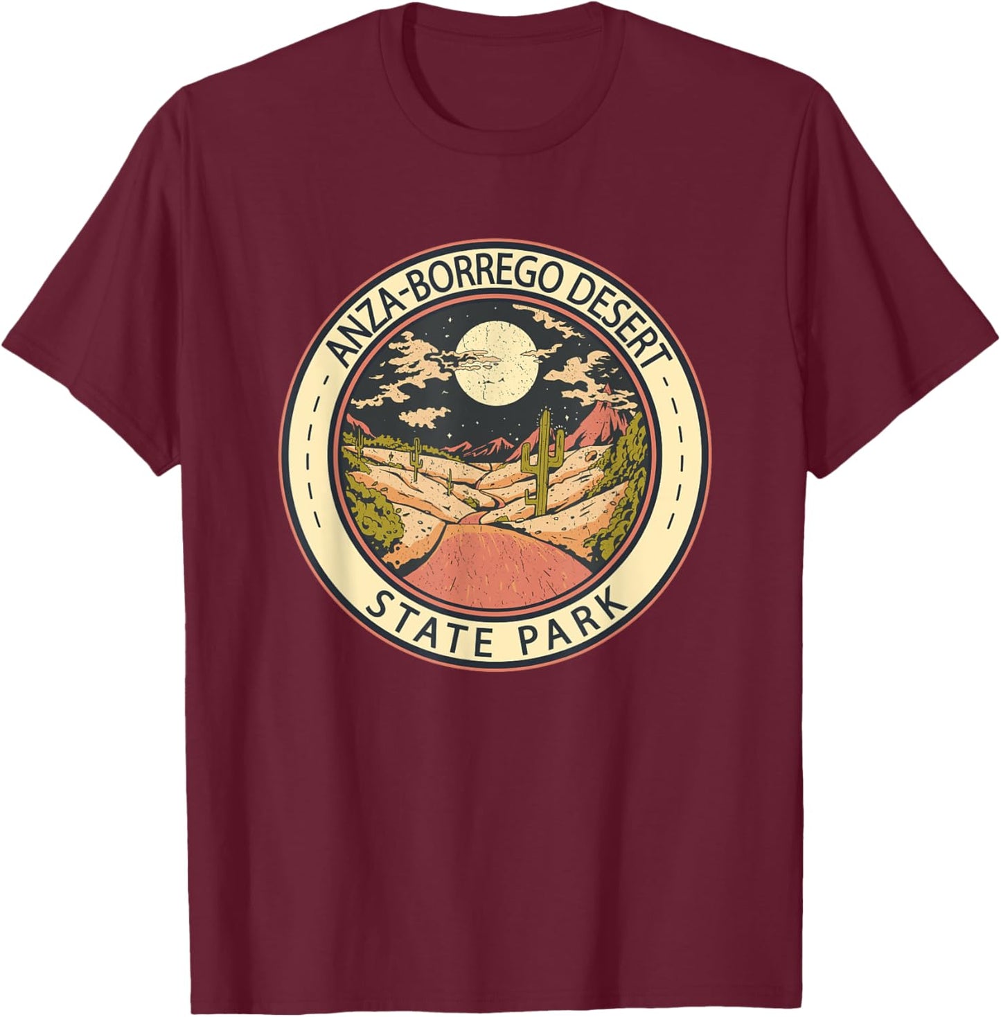 Anza-Borrego Desert State Park California Badge Vintage T-Shirt - T-Shirt | Maroon