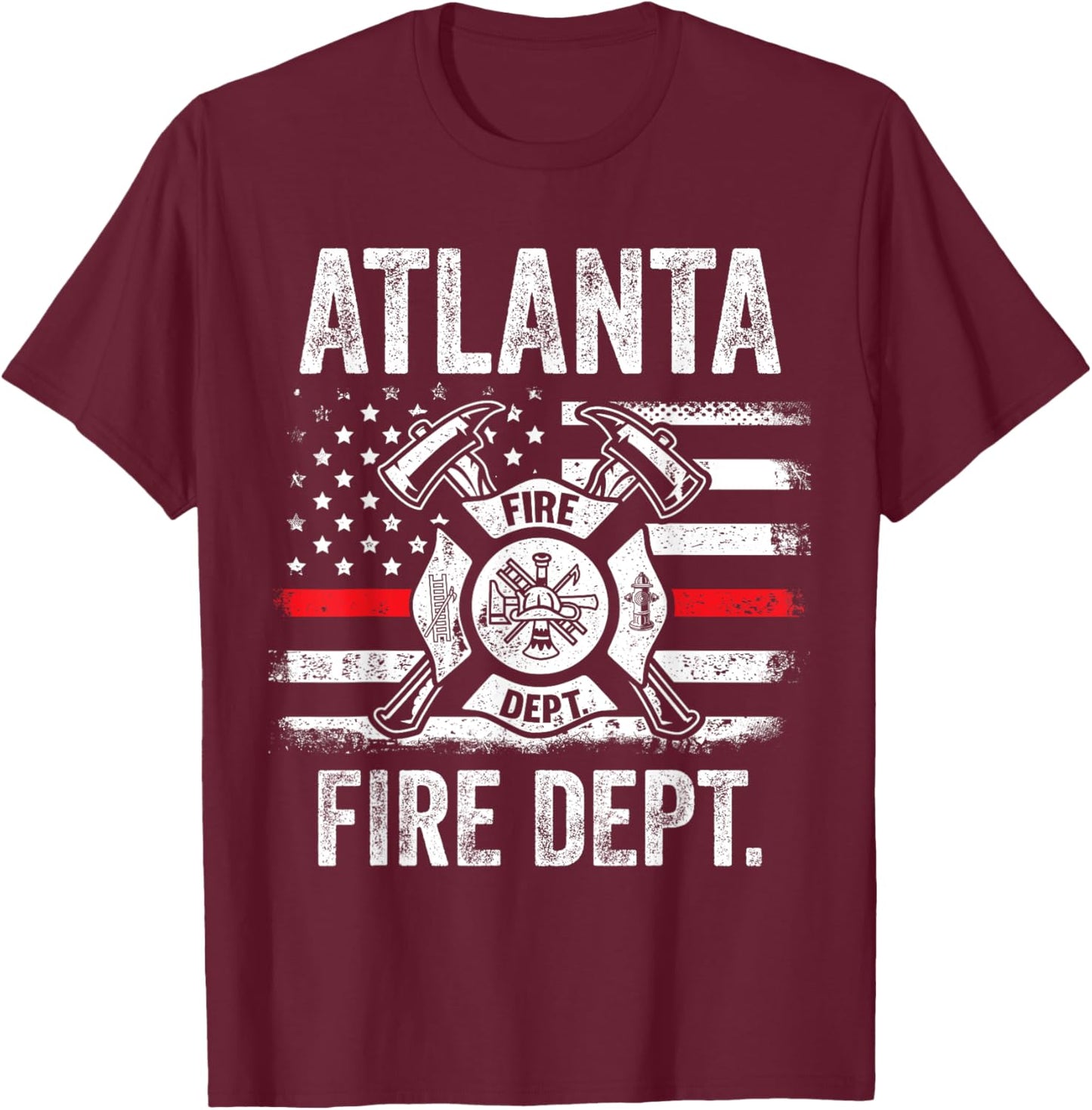 Atlanta Georgia Fire Department Thin Red Line Fireman T-Shirt - T-Shirt | Maroon