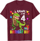 Kids 4 Year Old 4th Birthday Boy T Rex Dinosaur T-Shirt - T-Shirt | Maroon