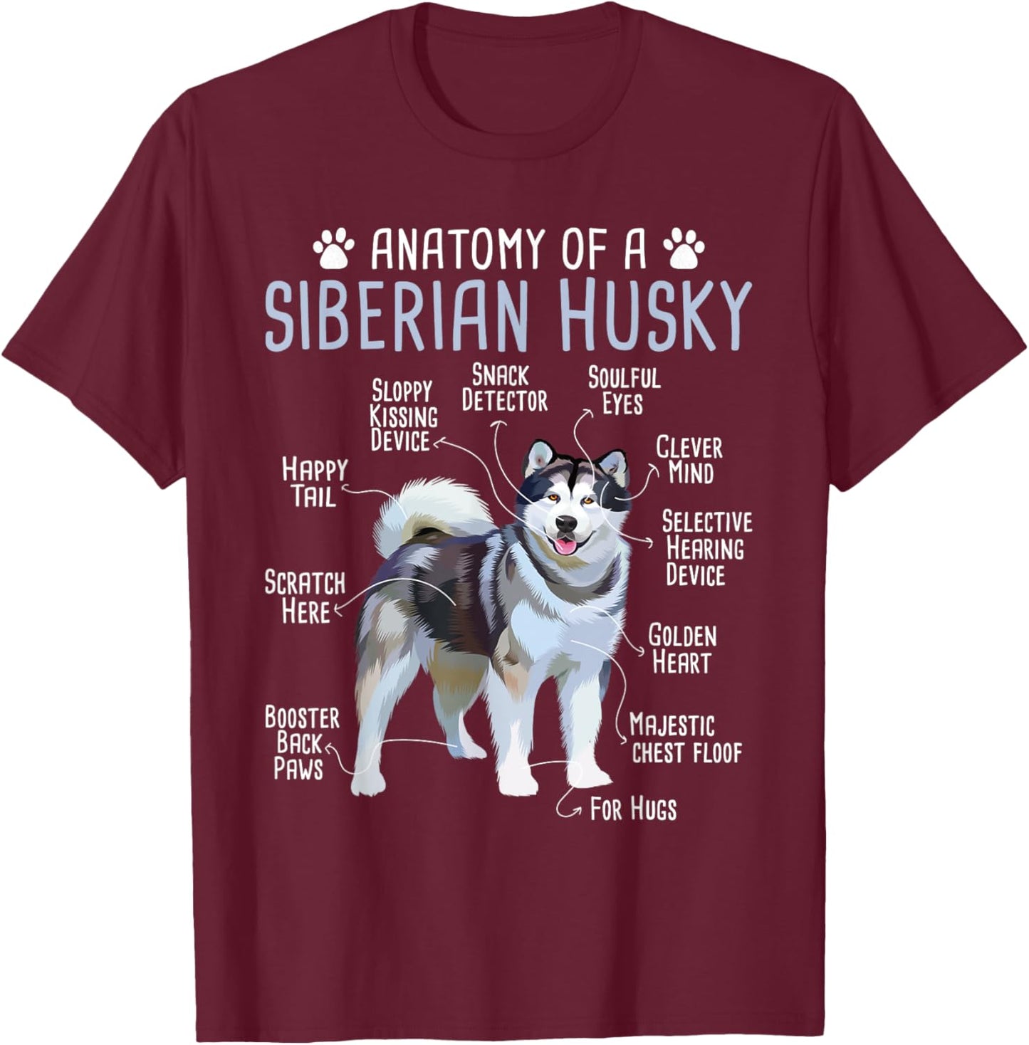 Anatomy Of A Siberian Husky - Dog Breeder Pet Trainer Puppy T-Shirt - T-Shirt | Maroon