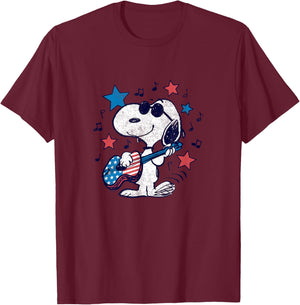 Snoopy - Americana Stars and Stripes Guitar T-Shirt - T-Shirt | Maroon