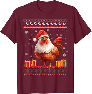 Christmas Chicken Santa Hat Men Women Ugly Christmas Sweater T-Shirt - T-Shirt | Maroon