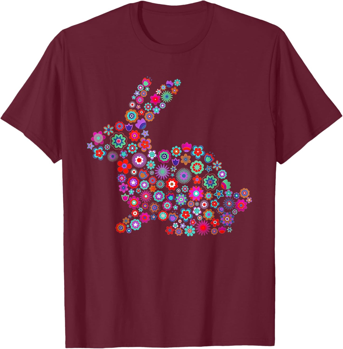 Floral Easter Bunny Women Girls Spring Flowers Rabbit T-Shirt - T-Shirt | Maroon