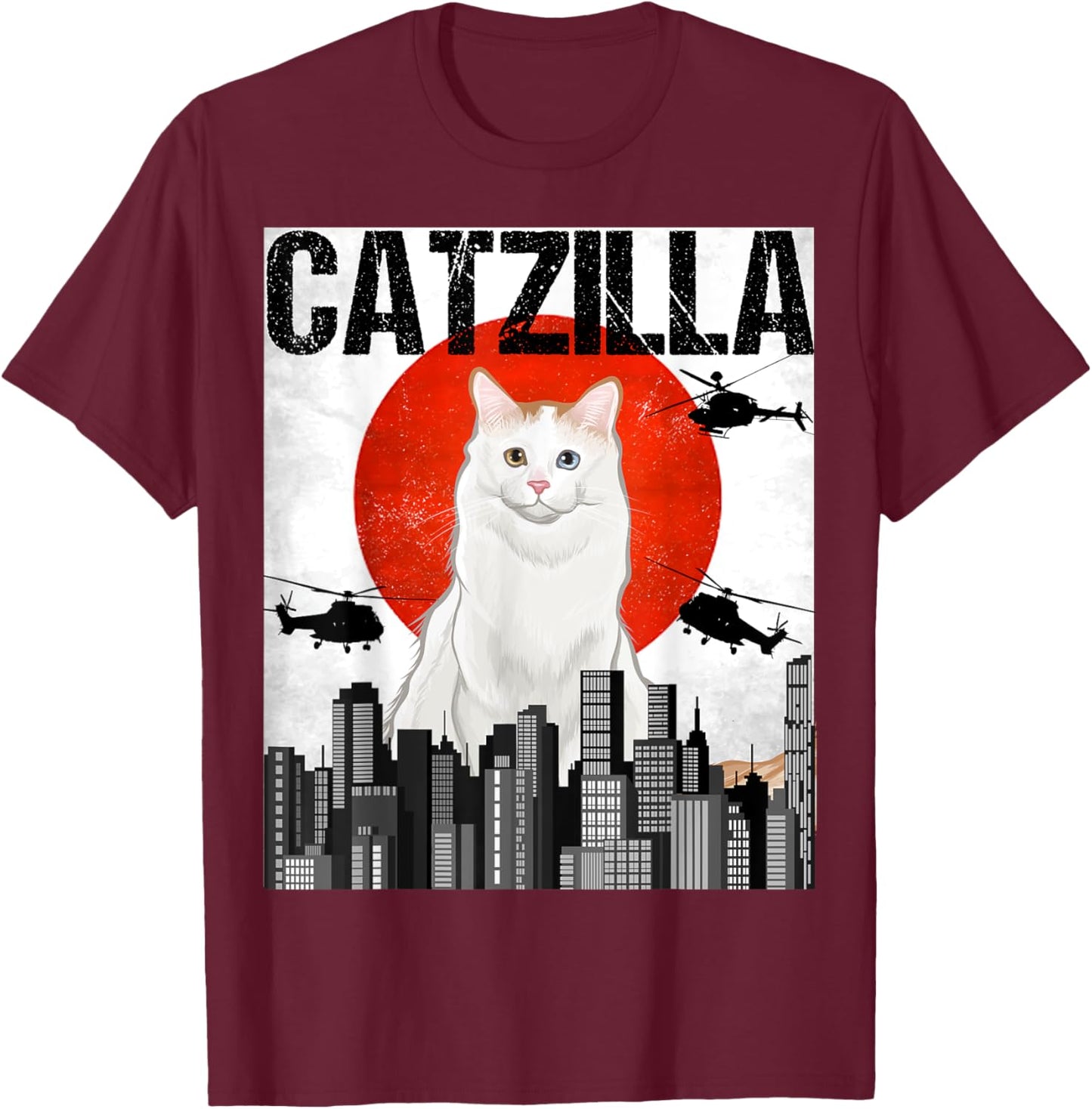 Funny Vintage Japanese Catzilla Turkish Van Cat Men Women Kids T-Shirt - T-Shirt | Maroon