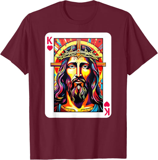 Jesus Is King Card Christian King of Hearts Religious Faith T-Shirt - T-Shirt | Maroon