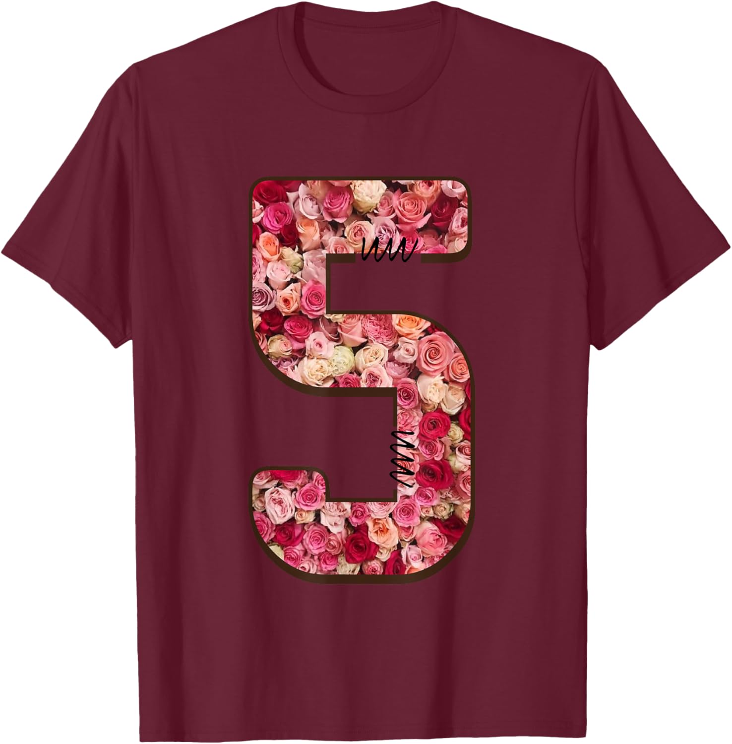 Number 5 Roses Blossoms Petals T-Shirt - T-Shirt | Maroon
