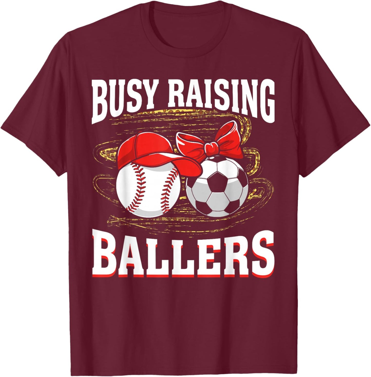 Busy Raising Ballers baseball soccer mom leopard women T-Shirt - T-Shirt | Maroon