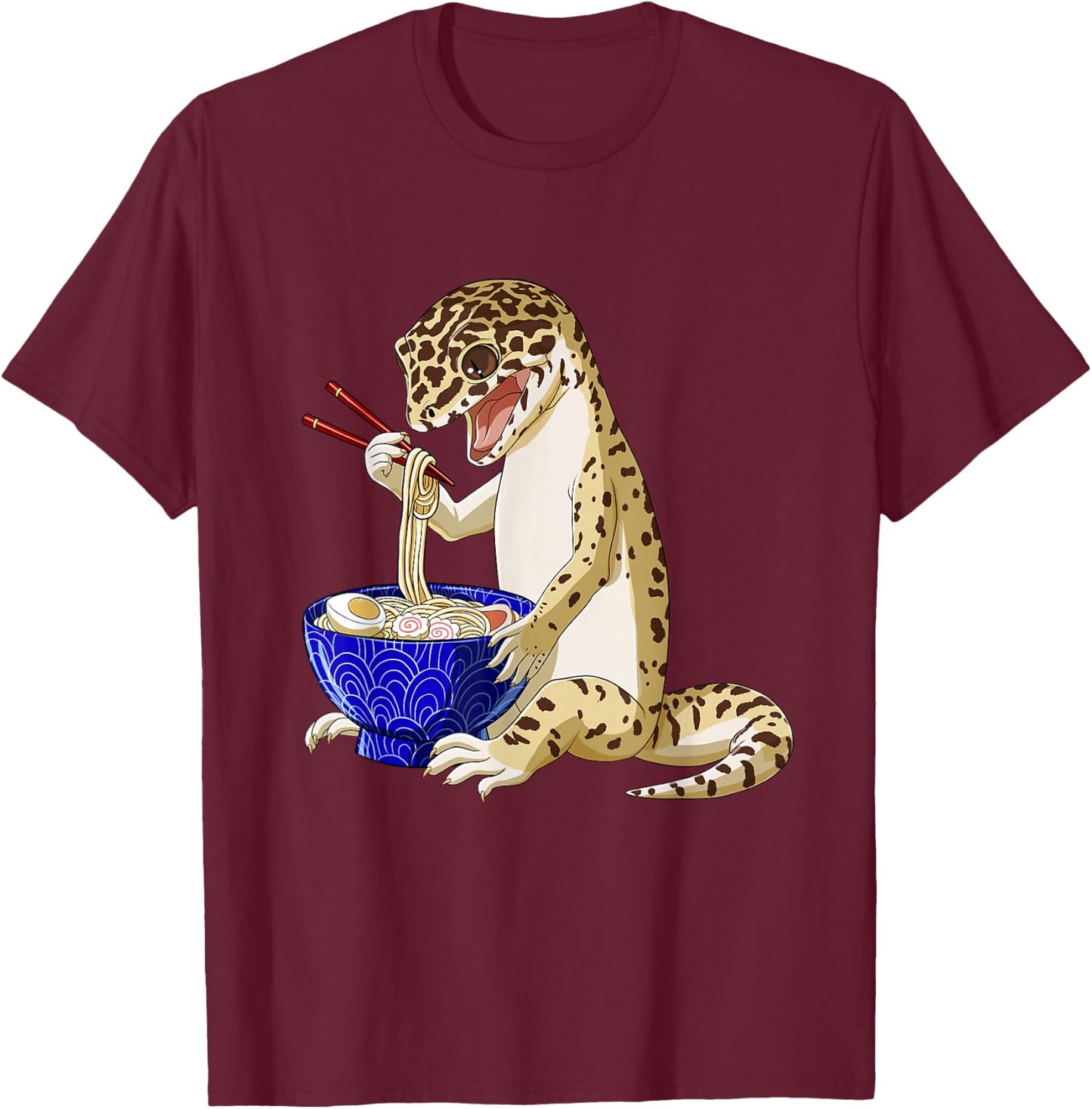 Funny Japanese Kawaii Ramen Reptile Leopard Gecko Small T-Shirt - T-Shirt | Maroon