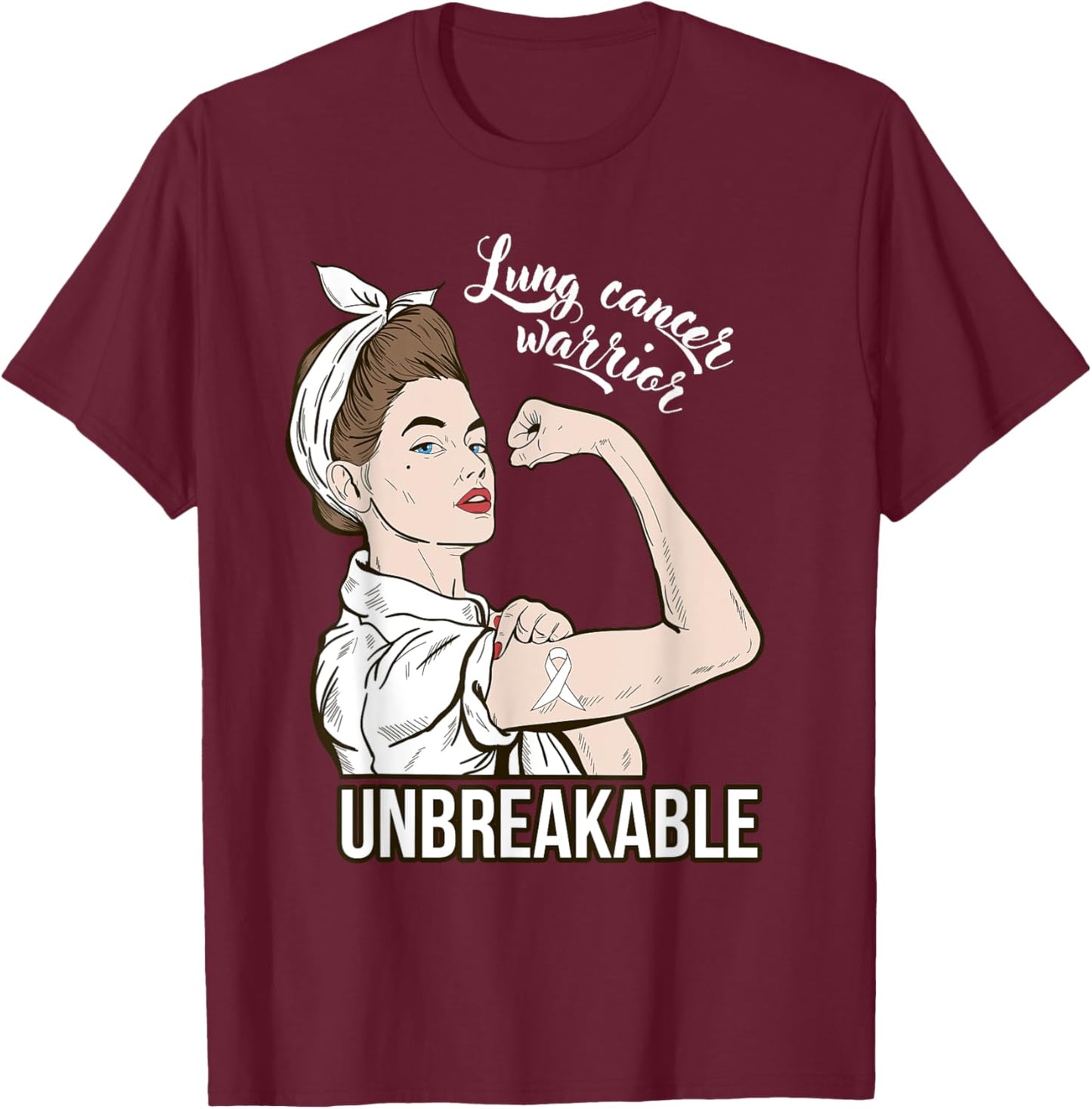 Lung Cancer Awareness Warrior Unbreakable Support T-Shirt - T-Shirt | Maroon