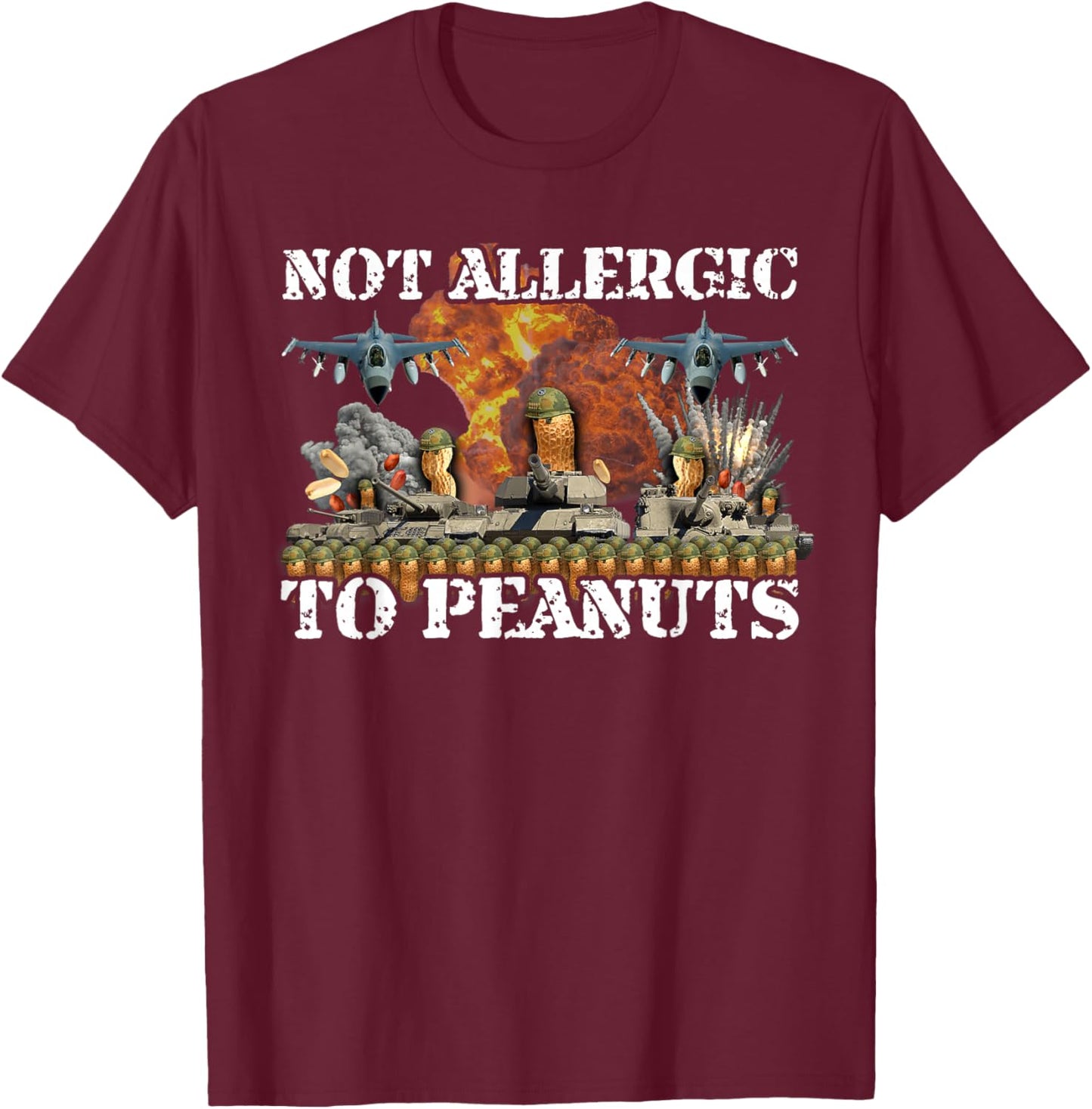 Funny Weird Meme Not Allergic To Peanut Cursed Peanut Butter T-Shirt - T-Shirt | Maroon