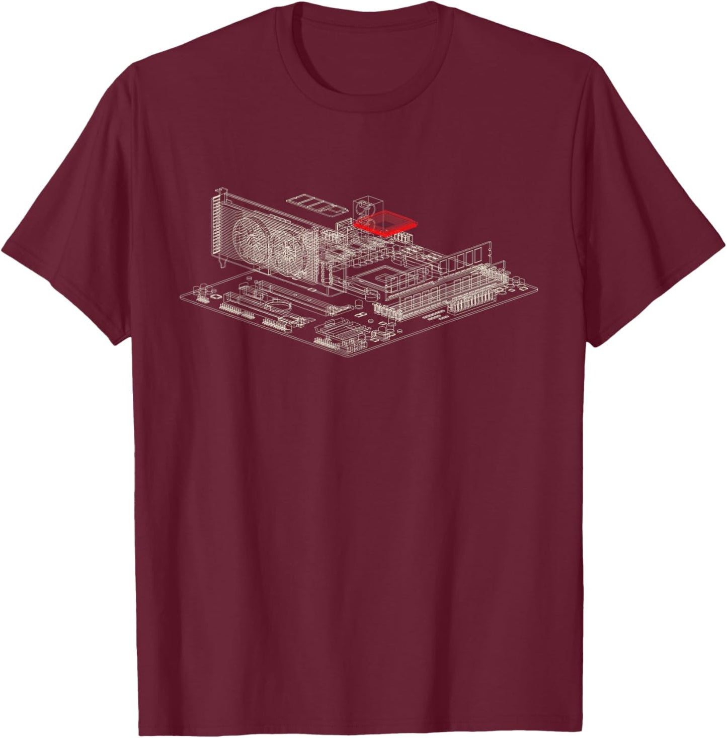 Graphics Card Wireframe, Computer GPU IT Tech Geek Nerd Gift T-Shirt - T-Shirt | Maroon
