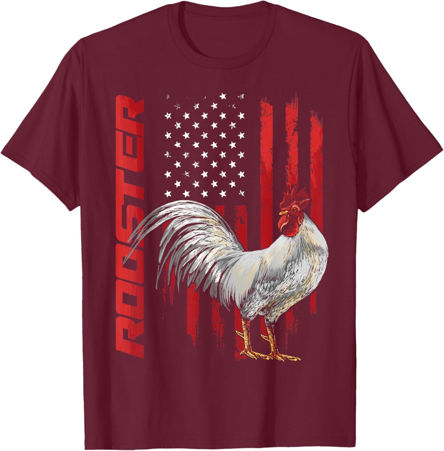 Rooster Chicken American Flag USA Fighting Cock T-Shirt - T-Shirt | Maroon