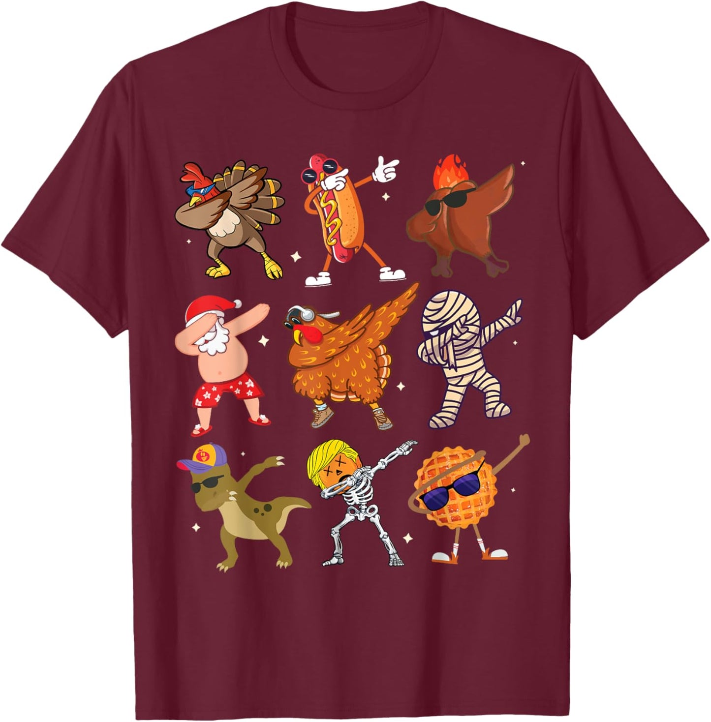 Dabbing Turkey Santa Pilgrim Thanksgiving Funny Dab T-Shirt - T-Shirt | Maroon