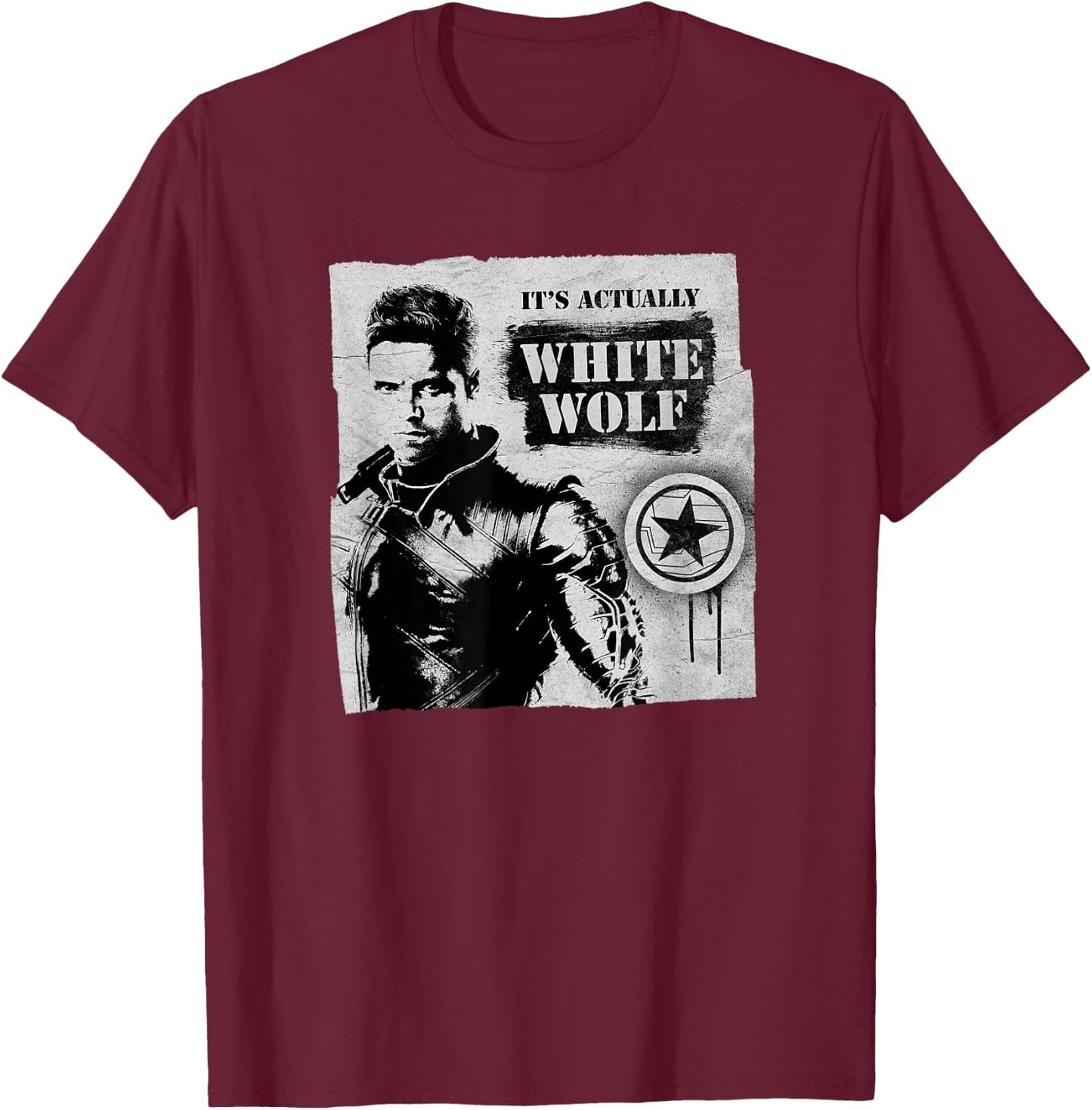 The Falcon and the Winter Soldier Bucky Barnes White Wolf T-Shirt - T-Shirt | Maroon
