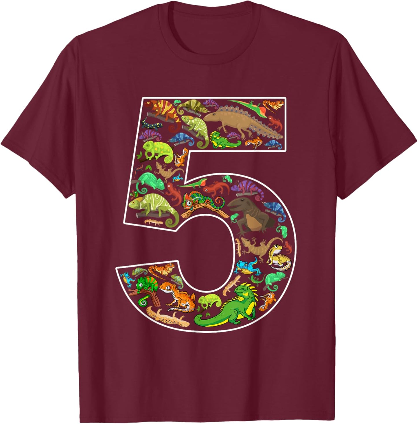 5th Birthday Reptile Theme 5 Year Old Birthday Boy Girl T-Shirt - T-Shirt | Maroon