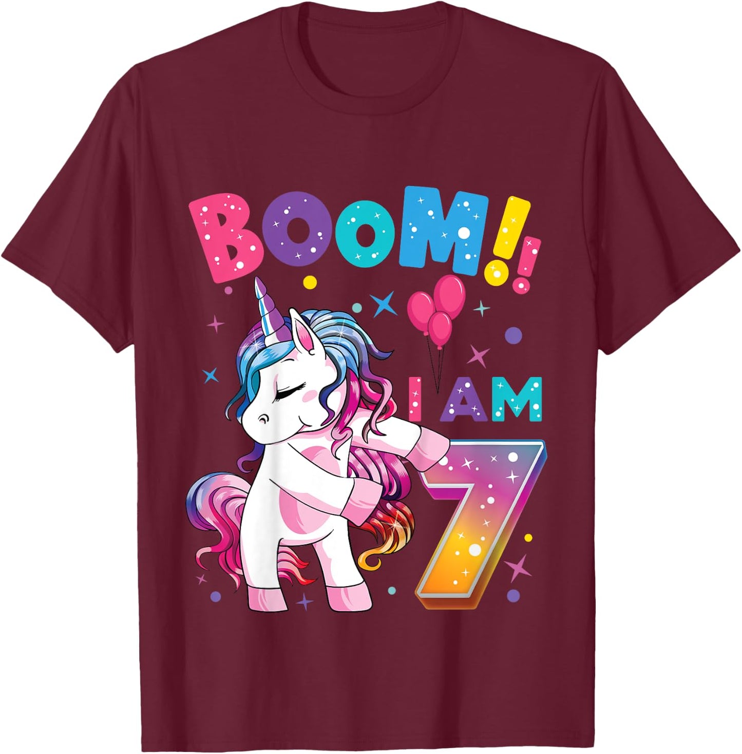 7 Years Old Unicorn Flossing 7th Birthday Girl Unicorn Party T-Shirt - T-Shirt | Maroon