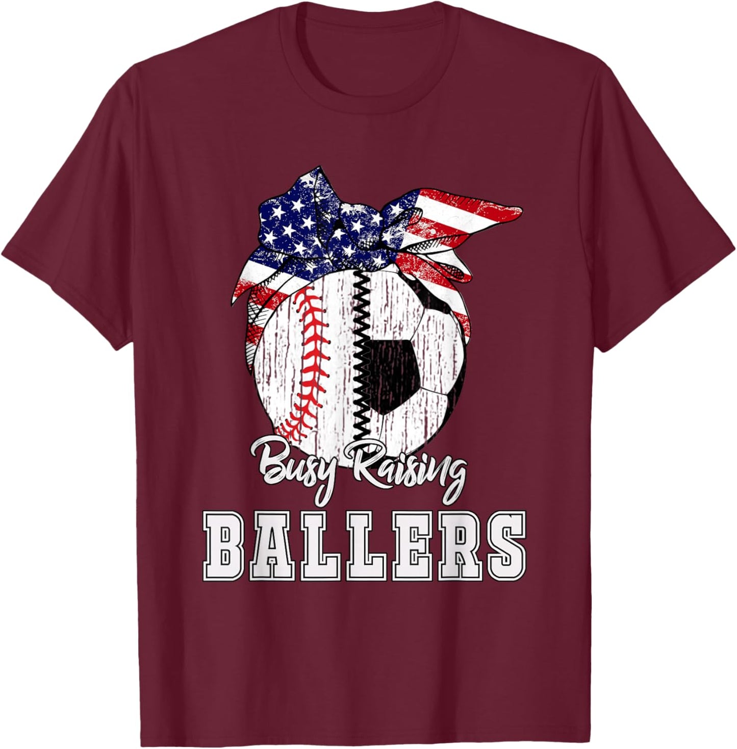 Busy Raising Ballers Baseball Soccer - Soccer mom T-Shirt - T-Shirt | Maroon