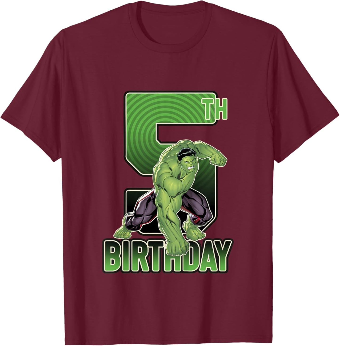 Kids Marvel Avengers Classic Incredible Hulk Smash 5th Birthday T-Shirt - T-Shirt | Maroon