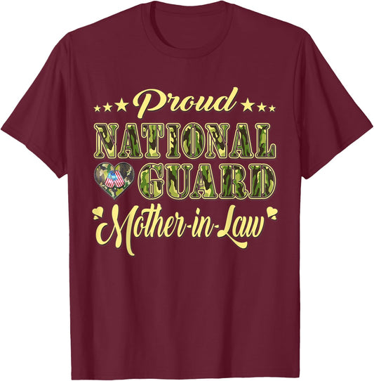Proud National Guard Mother-In-Law Dog Tags Heart Army Mom Women T-Shirt - T-Shirt | Maroon