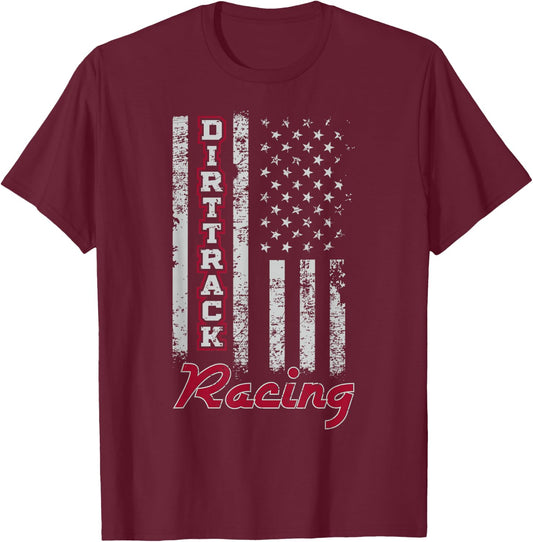 Dirt Track Racing Gift Design American Flag T-Shirt - T-Shirt | Maroon