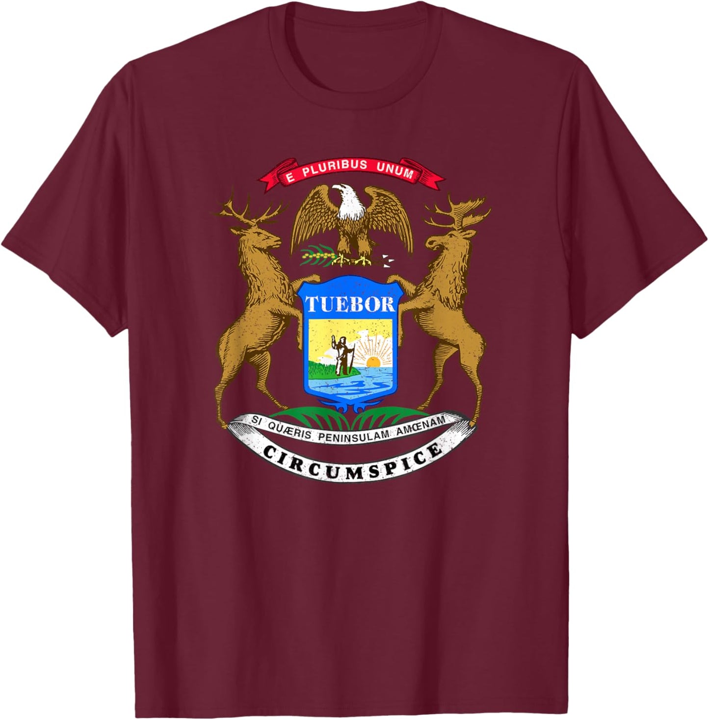 Michigan State Flag Coat of Arms T-Shirt - T-Shirt | Maroon