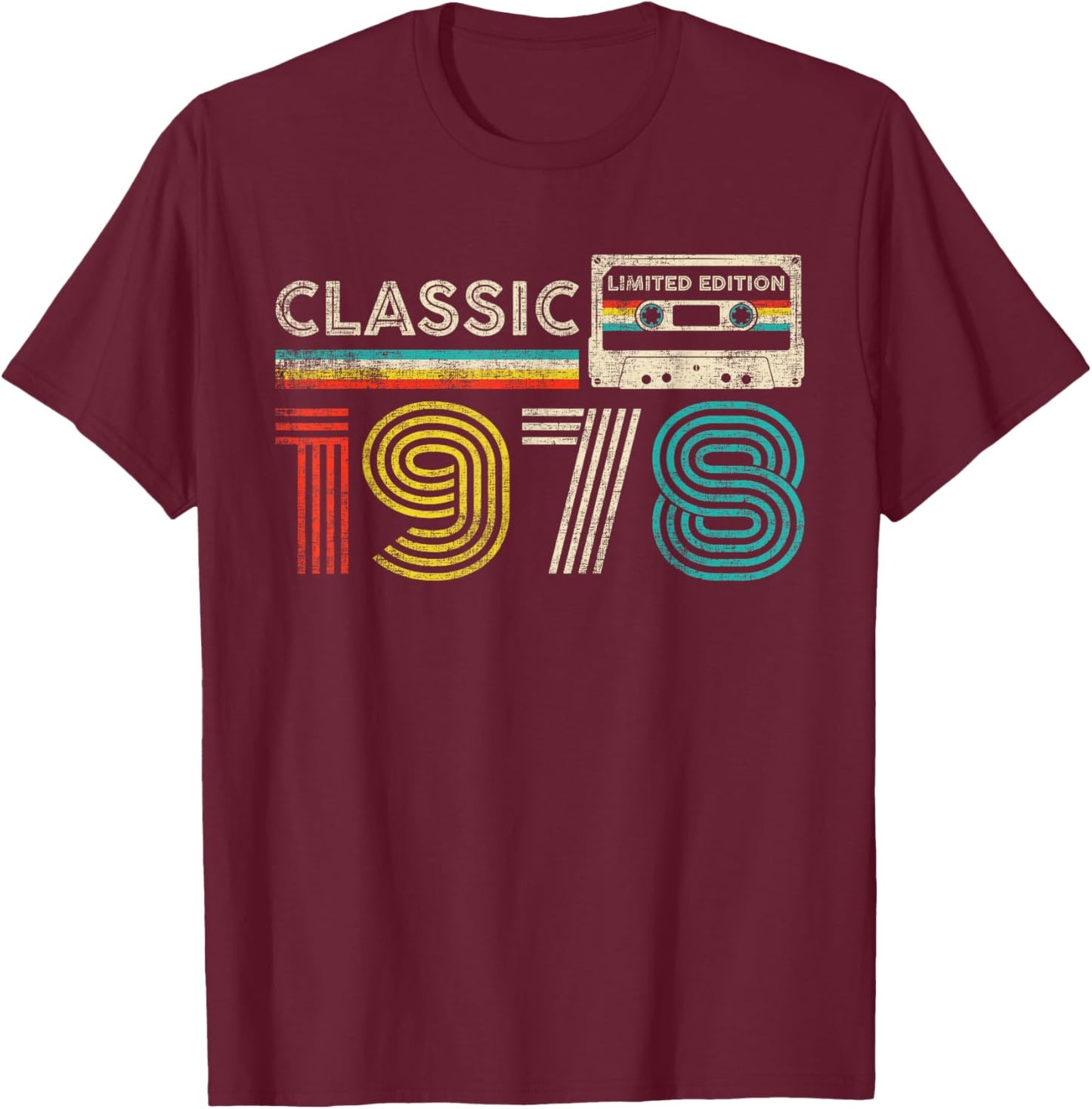Classic 1978 Retro Birthday Idea 1978 Cassette Tape Vintage , Small, Black T-Shirt - T-Shirt | Maroon