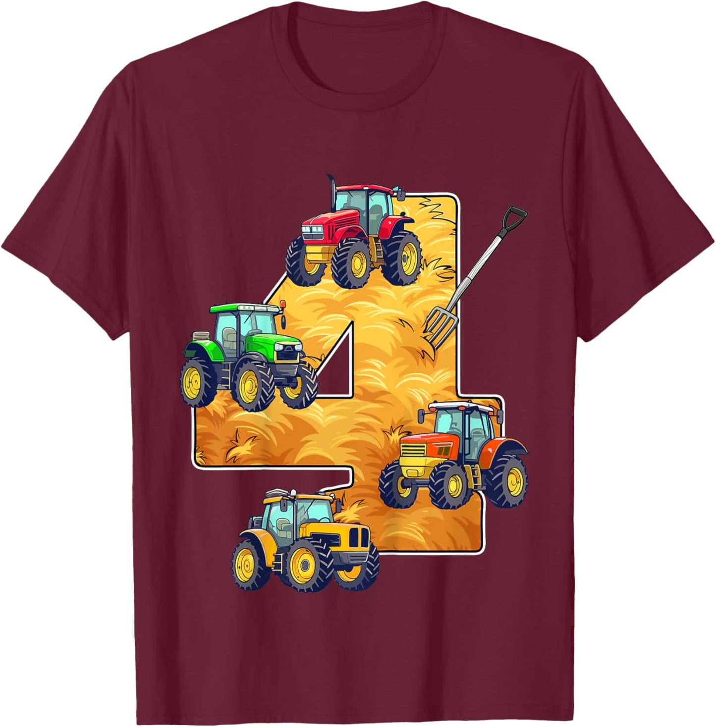 Kids I'm This Many Tractors Old 4th Birthday 4 Year Old Tractor T-Shirt - T-Shirt | Maroon