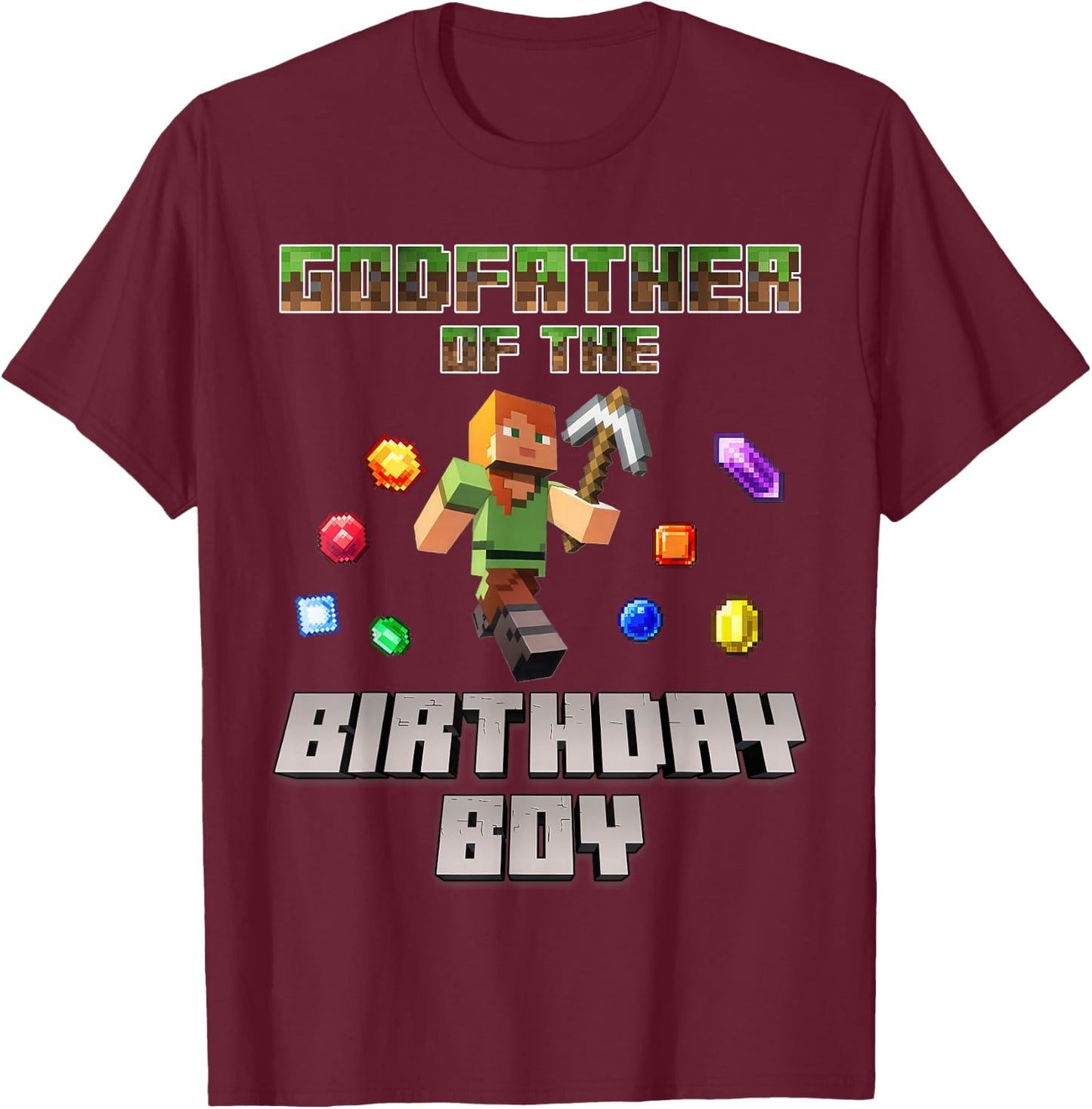 Godfather Of The Birthday Boy Video Gamer Pixel Number T-Shirt - T-Shirt | Maroon