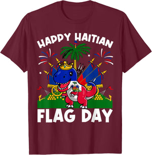 Haitian Flag Day Dinosaur Men Women Kids T-Shirt - T-Shirt | Maroon