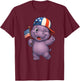 Hippo USA Flag 4th July Independence Day Boys Girls Kids T-Shirt - T-Shirt | Maroon