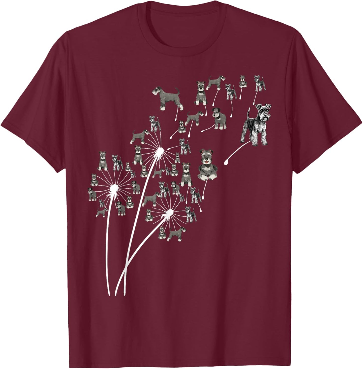 Dandelion Schnauzer Flower, Floral Miniature Schnauzer Tree T-Shirt - T-Shirt | Maroon