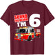 Kids Fire Truck 6th Birthday Boy Firefighter Six 6 Year Old T-Shirt - T-Shirt | Maroon