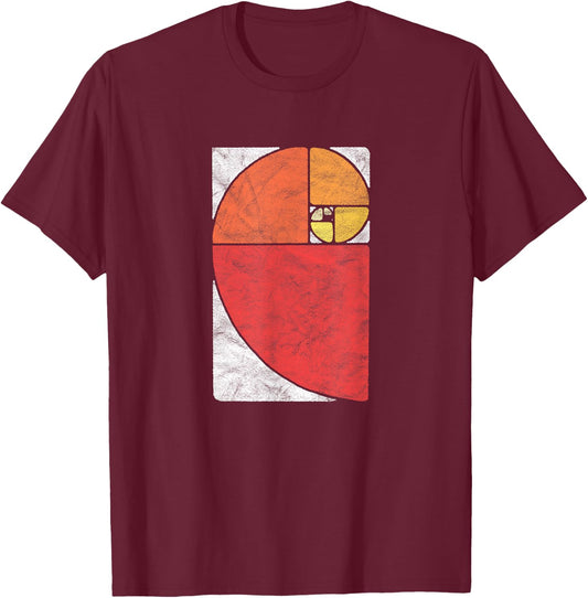 Vintage Fibonacci Sequence Golden Ratio Spiral Distressed T-Shirt - T-Shirt | Maroon