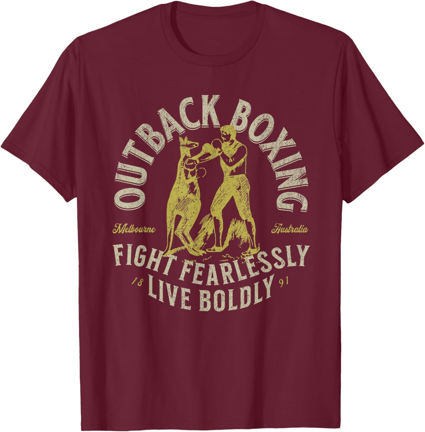 Outback Boxing Man vs Kangaroo Melbourne Australia 1891 T-Shirt - T-Shirt | Maroon